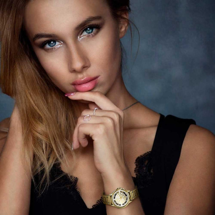 Orologio da Polso Keilah Donna Ragazza Analogioco Quarzo Cinturino Gold Acciaio