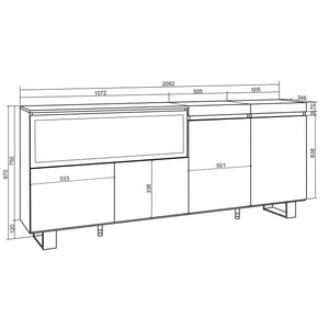 Credenza, Mobile, Cucina, 210, 4 Porte, Camino elettrico XXL, Design industriale, Rovere e nero RF3222