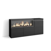 Credenza, Mobile, Cucina, 160, 3 Porte, Camino elettrico XXL, Nero RF3282