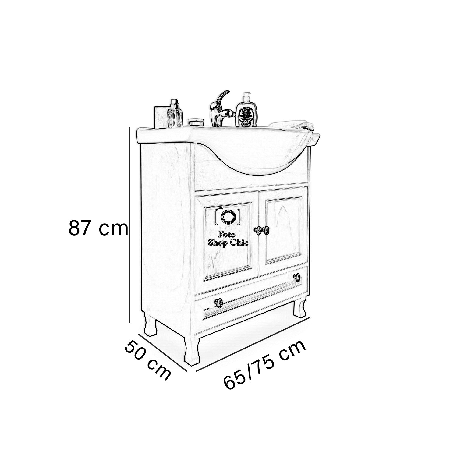 Arredo bagno in legno arte povera slim - 75 cm