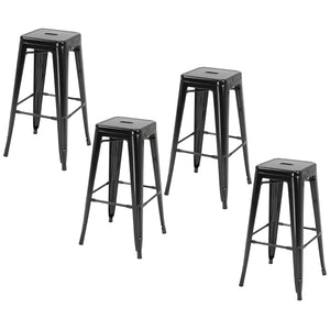 Set 4 Sgabelli Bar 43x43x76 cm con Poggiapiedi in Metallo Nero