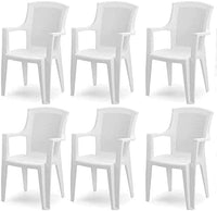 Sedia da giardino set 6 sedie in plastica effetto rattan con schienale alto e braccioli impilabili colore bianco Tomaino