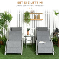 Set 2 Lettini Prendisole da Giardino 62x165x82 cm con Tavolino in Alluminio e Acciaio Grigio