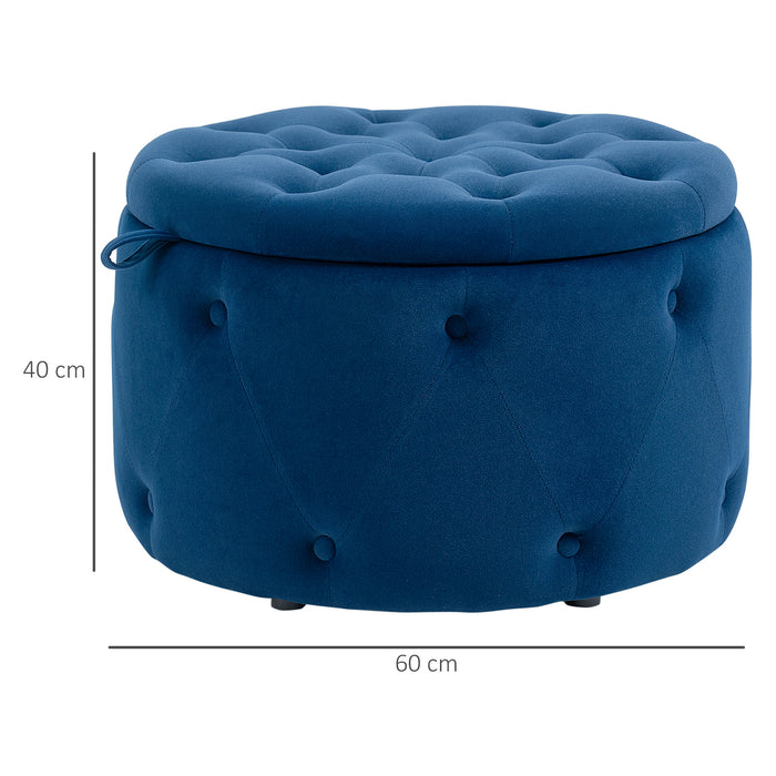 Pouf Poggiapiedi Ø60x40 cm in Velluto Blu Scuro