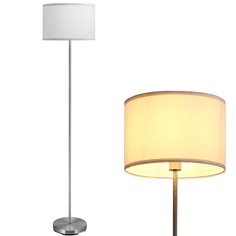 Lampada Piantana da Terra 160cm Design Moderno Paralume E27 60W Tessuto Bianco