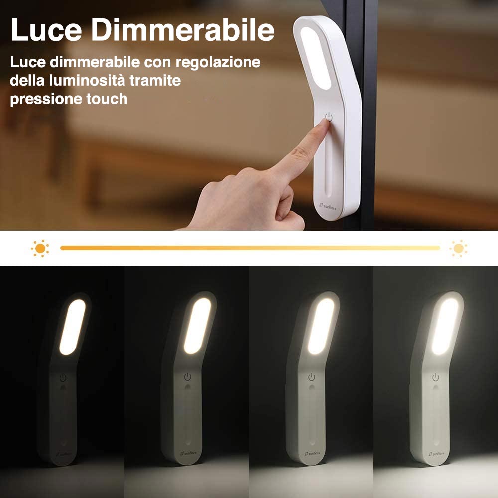 Lampada Torcia a Parete Portatile Luce Emeregenza LED Dimmerabile a Batteria USB