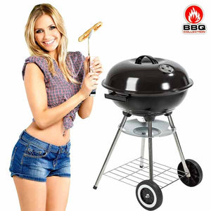 Barbecue a Carbone Griglia 45cm 2 Ruote Coperchio Vassoio Cenere BBQ Da Giardino