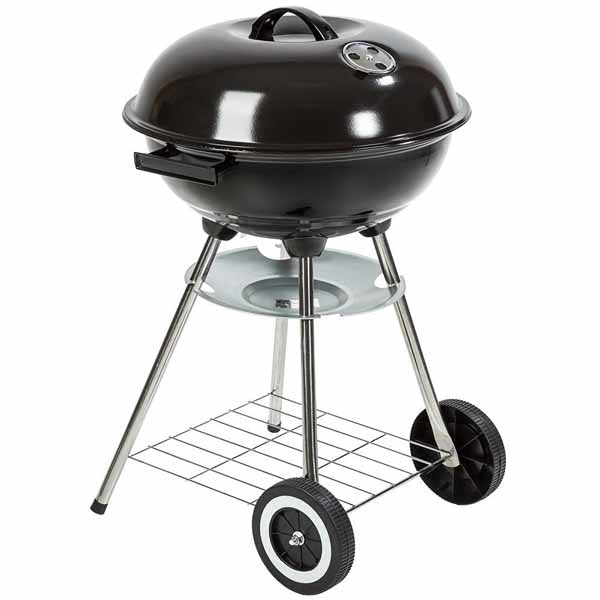 Barbecue a Carbone Griglia 45cm 2 Ruote Coperchio Vassoio Cenere BBQ Da Giardino