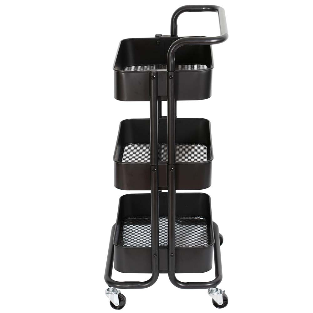 Carrello Trolley Cucina in Metallo 3 Ripiani 43x36x85 4 Ruote Salvaspazio Nero