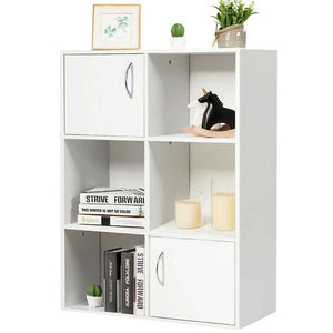 Mobile Libreria 6 Ripiani 2 Ante Scaffale in Legno MDF Design Moderno Bianco