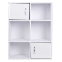 Mobile Libreria 6 Ripiani 2 Ante Scaffale in Legno MDF Design Moderno Bianco