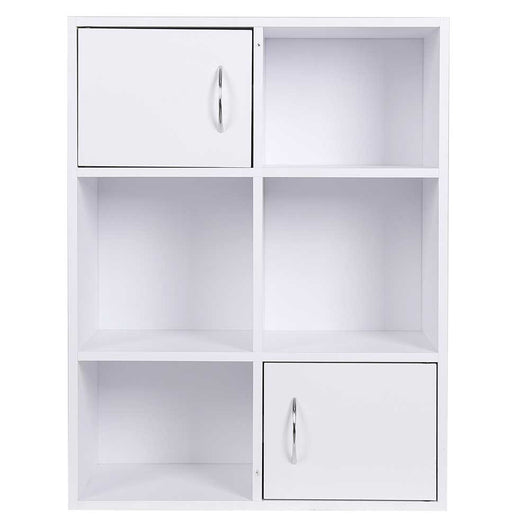 Mobile Libreria 6 Ripiani 2 Ante Scaffale in Legno MDF Design Moderno Bianco