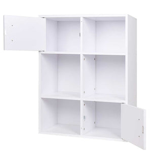 Mobile Libreria 6 Ripiani 2 Ante Scaffale in Legno MDF Design Moderno Bianco