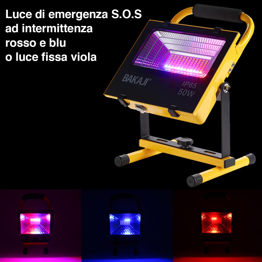 Lampada Faro Lavoro Portatile Torcia 50W 2500Lm a Batteria litio Luce Emergenza