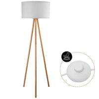 Lampada Piantana Terra Design Moderno in Legno Paralume Tessuto Luce E27 Bianco