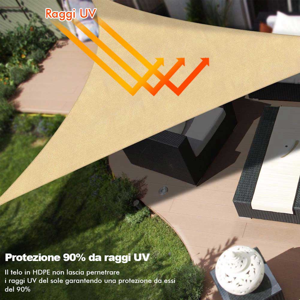 Vela Telo Parasole 3,6x3,6mt Tenda Triangolare Ombreggiante Giardino HDPE Beige