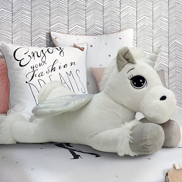 Peluche Unicorno Gigante XL 80cm Cavallo Pupazzo Giocattolo Bambini Bianco Grigi