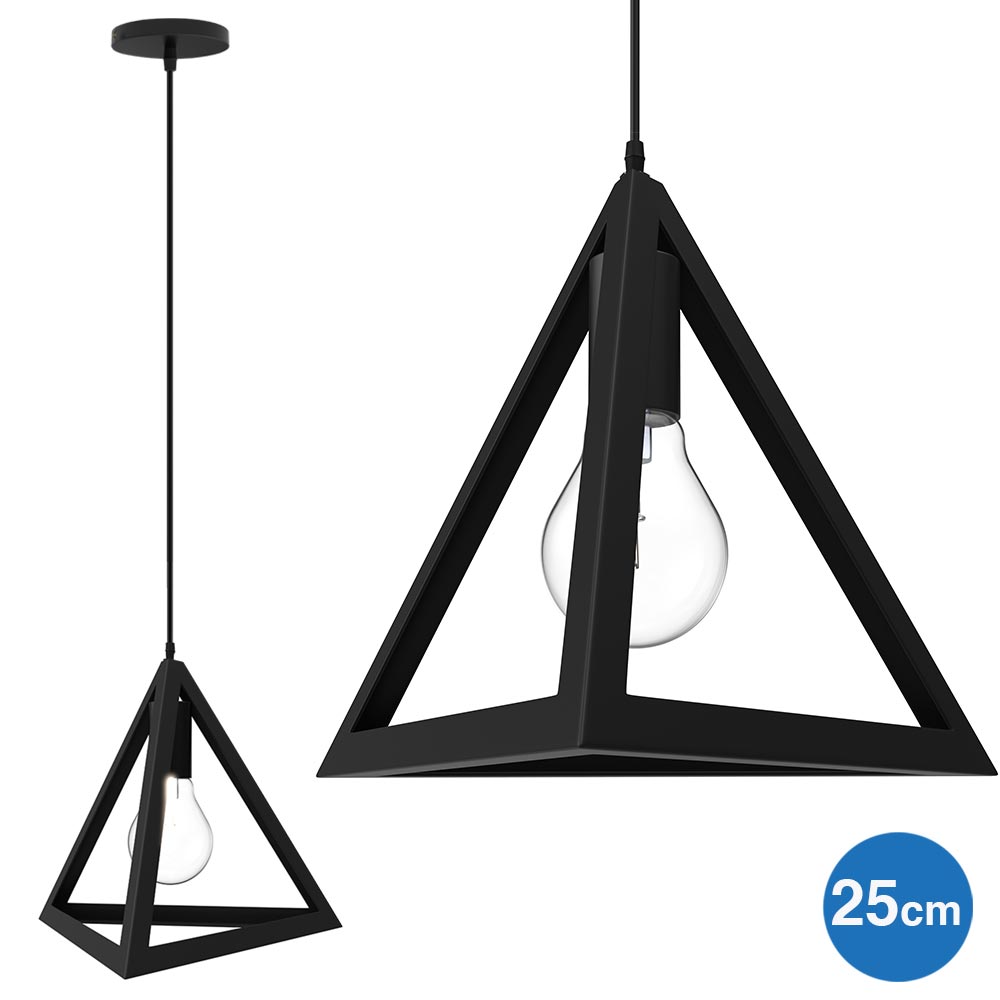 Lampadario Lampada Sospensione Piramide 25cm Design Moderno Paralume Nero