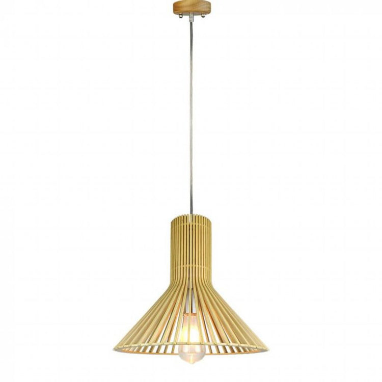 Wooden Pendant Light With Chrome Decorative Cap + Canopy + Lampshade Cone D350*H310Mm