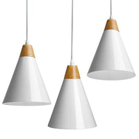 Set 3 Lampadari Sospensione Moderno Design Lampada Metallo Legno Bianco E27