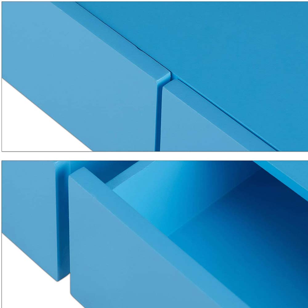 Mensola Doppio Cassetto Angolo Sospeso Parete Scaffale Angolare Legno MDF Blu