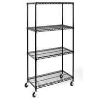 Scaffale 4 Ripiani Acciaio Mobile Libreria Multiuso 4 Ruote 90x45x180 Cromo Nero