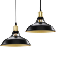 Coppia Lampadari Sospensione Moderno Design Industriale Lampada Metallo Nero Oro