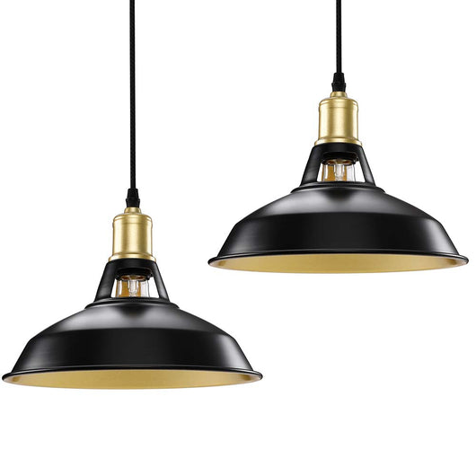 Coppia Lampadari Sospensione Moderno Design Industriale Lampada Metallo Nero Oro