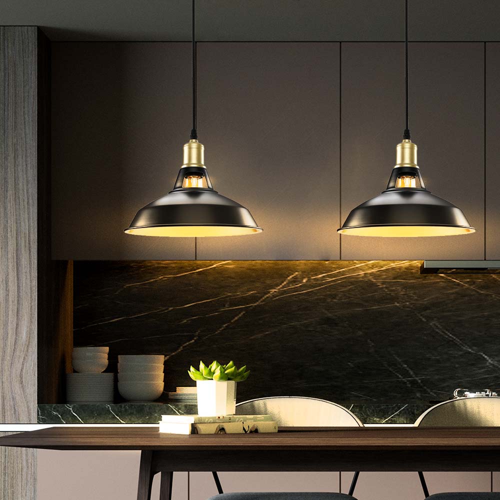 Coppia Lampadari Sospensione Moderno Design Industriale Lampada Metallo Nero Oro