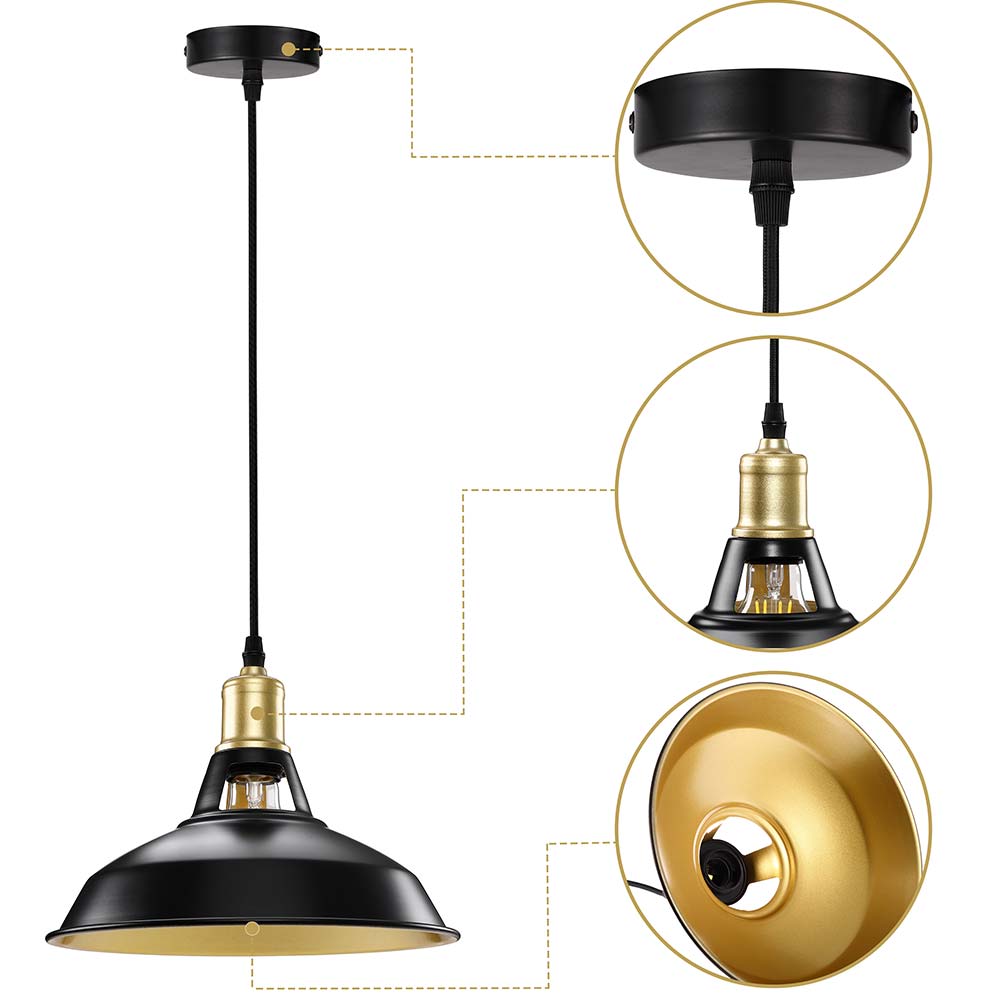 Coppia Lampadari Sospensione Moderno Design Industriale Lampada Metallo Nero Oro