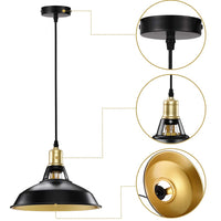 Coppia Lampadari Sospensione Moderno Design Industriale Lampada Metallo Nero Oro