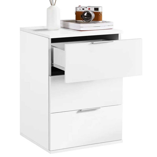 Comodino Mobiletto Cassettiera 3 Cassetti Design Moderno in legno MDF Bianco