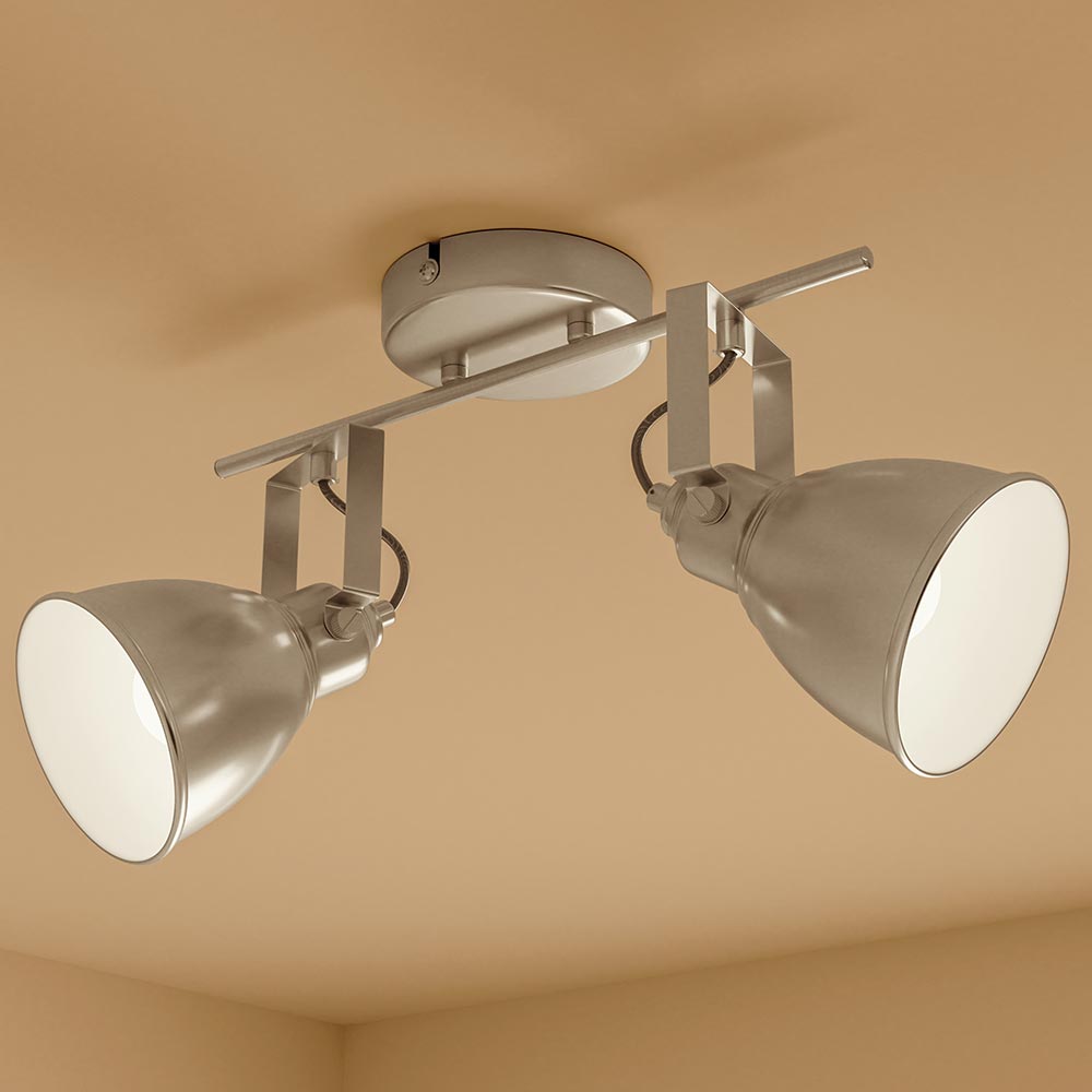 Lampadario Lampada 2 Luci Faretti Direzionabili Metallo Design Moderno E14 Silve