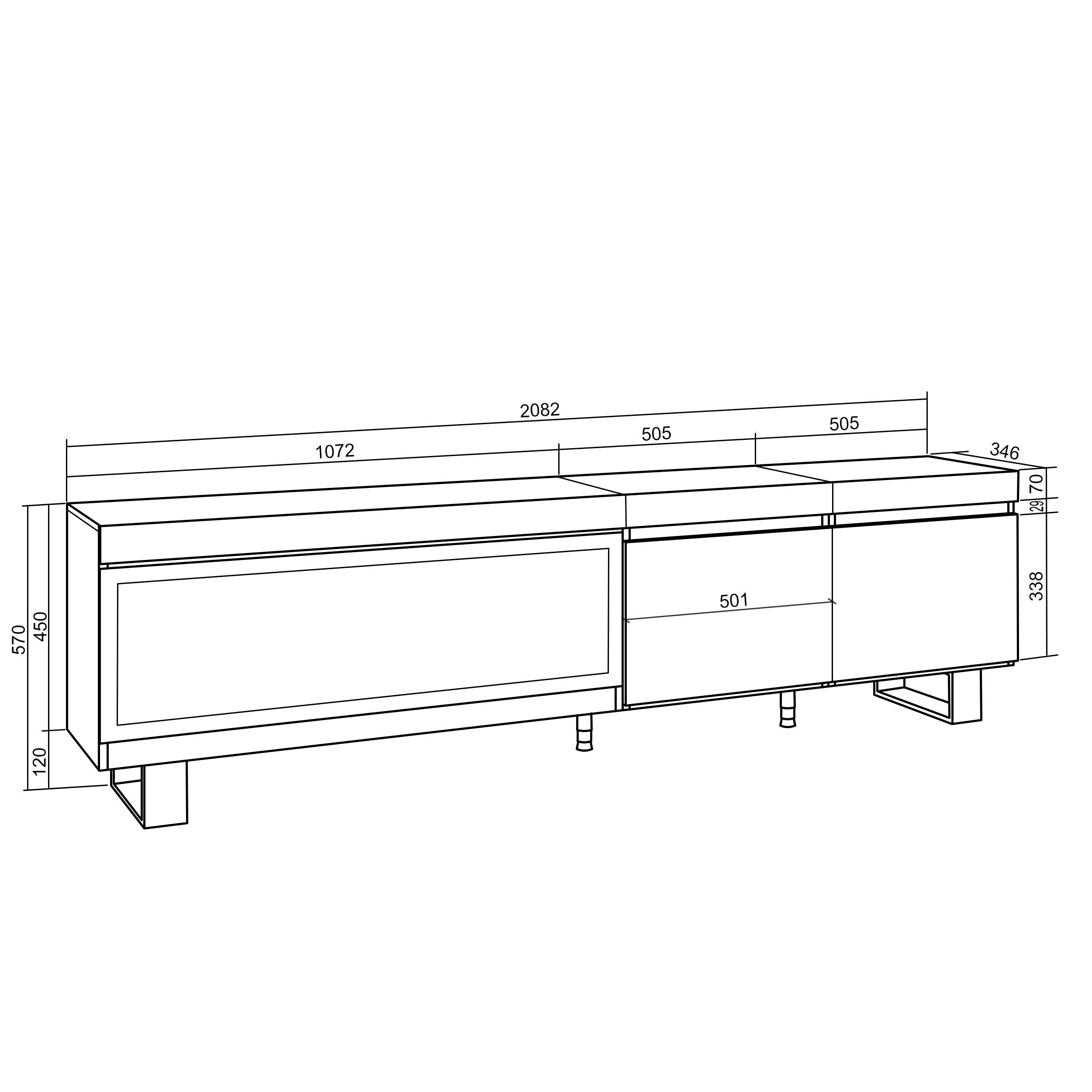 Mobile TV Soggiorno, 210, Per TV fino a 80", Camino elettrico XXL, Design industriale, Cemento RF3205