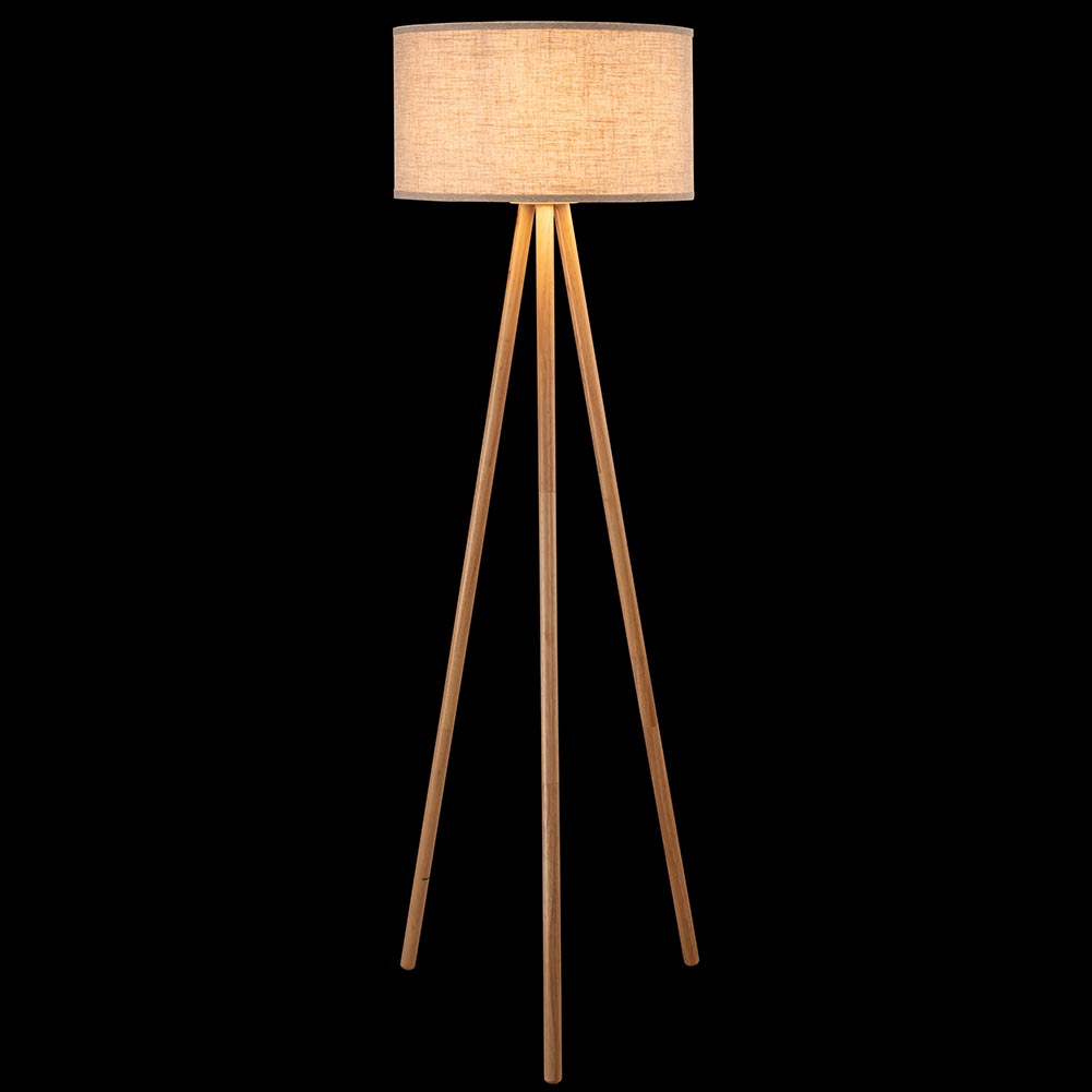 Lampada Piantana Terra Design Moderno in Legno Paralume Tessuto Luce E27 Beige