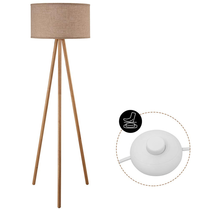 Lampada Piantana Terra Design Moderno in Legno Paralume Tessuto Luce E27 Beige