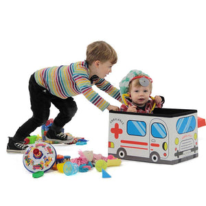 Pouf Contenitore Pieghevole Macchina Ambulanza Porta Giocattoli Bambini 49x31cm