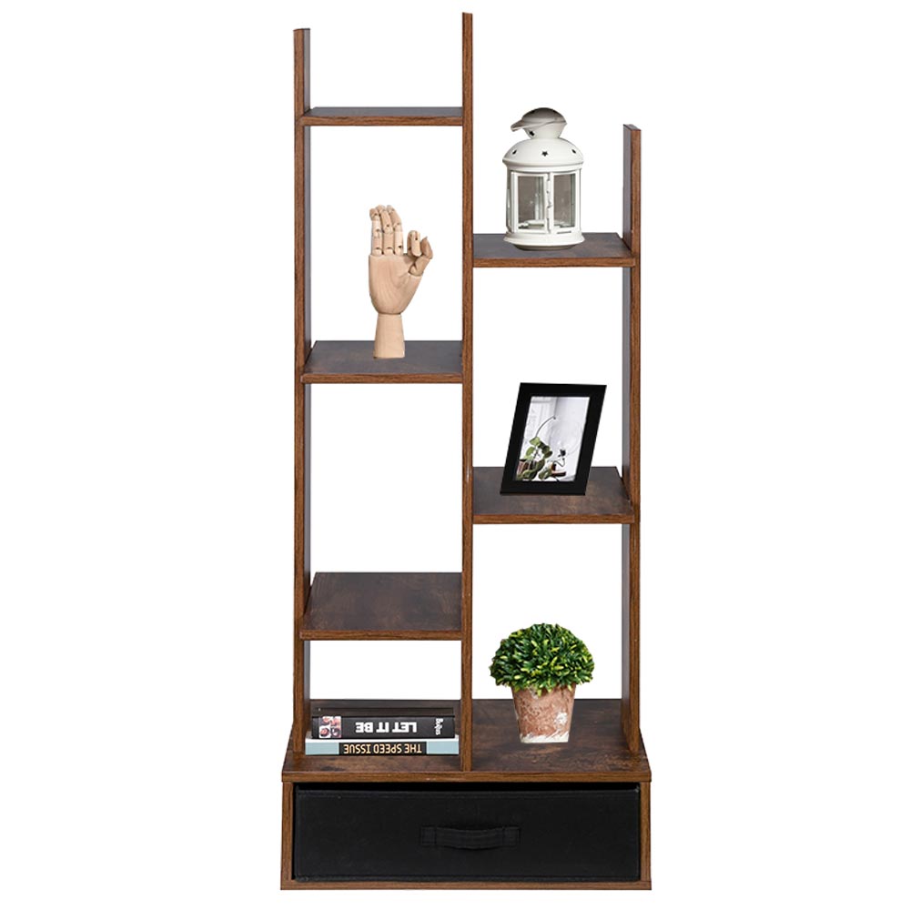 Libreria Design Moderno Industriale Scaffale 7 Ripiani con Cassetto in Tessuto