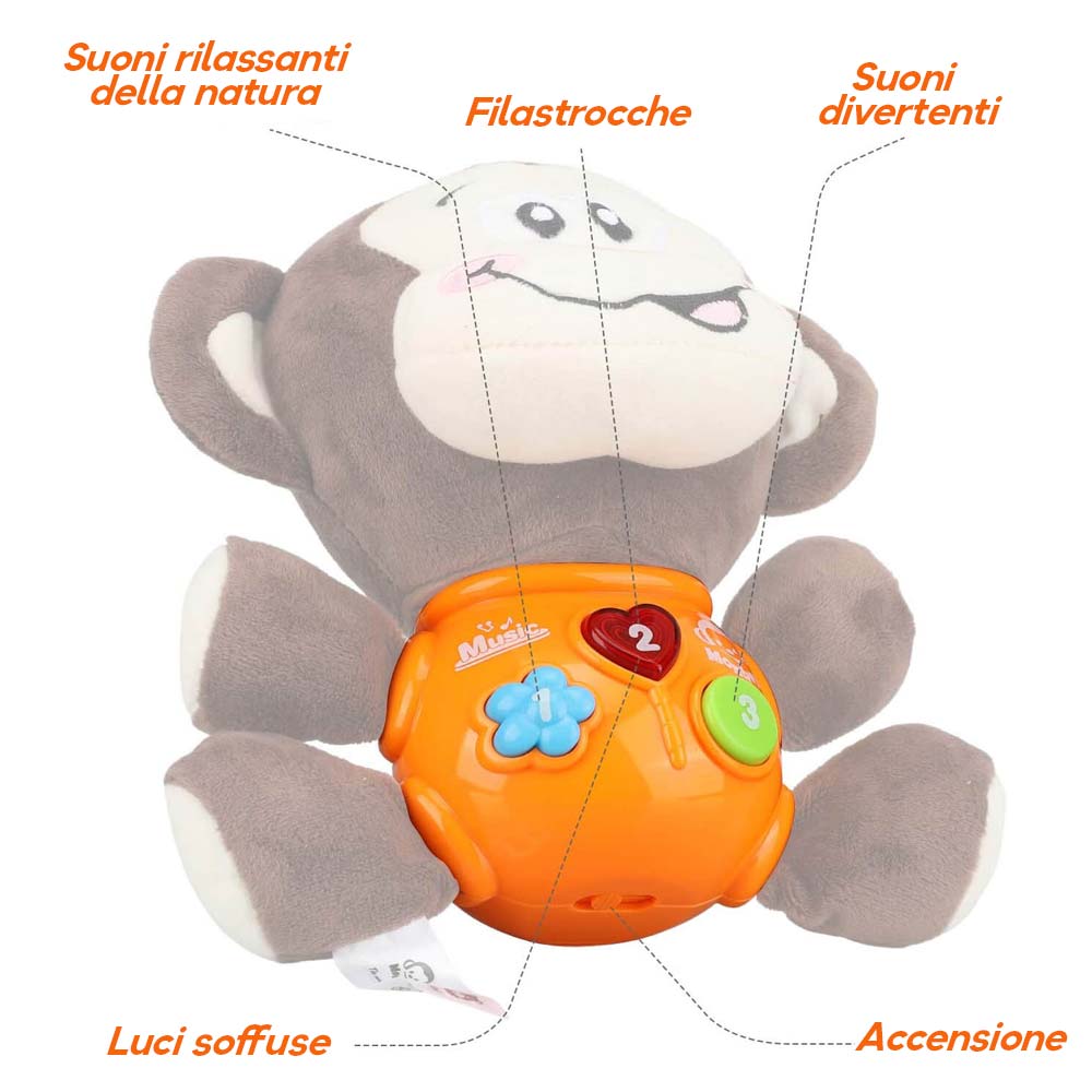 Peluche Scimmietta Giocattolo Prima Infanzia Bambino Neonato con Luci Suoni