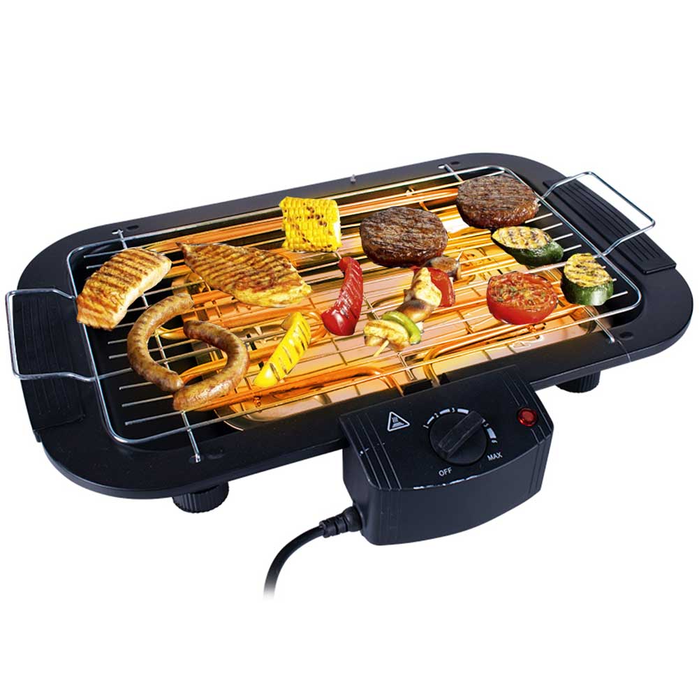 Barbecue Elettrico da Tavolo Griglia bbq con Termostato Regolabile 2000W Nero