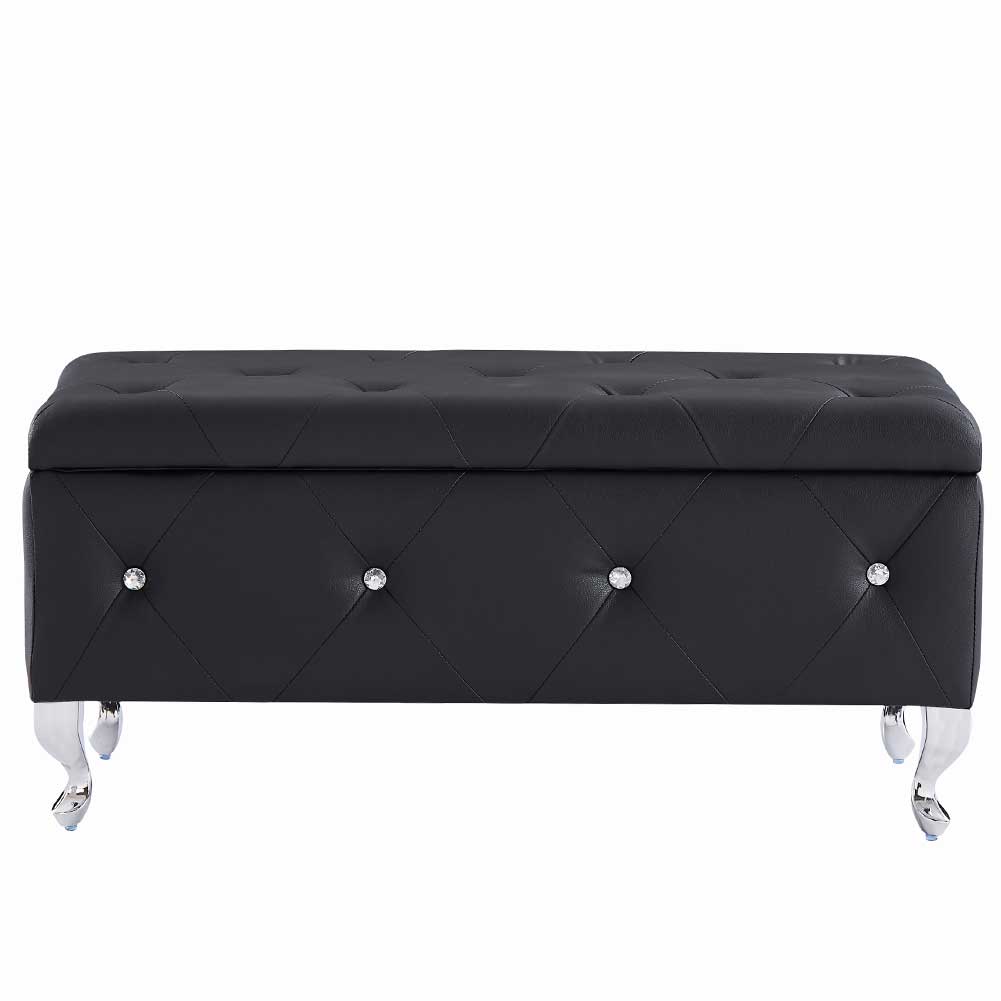 Cassapanca Pouf Contenitore Panca Sgabello Poggiapiedi Legno Ecopelle Nero