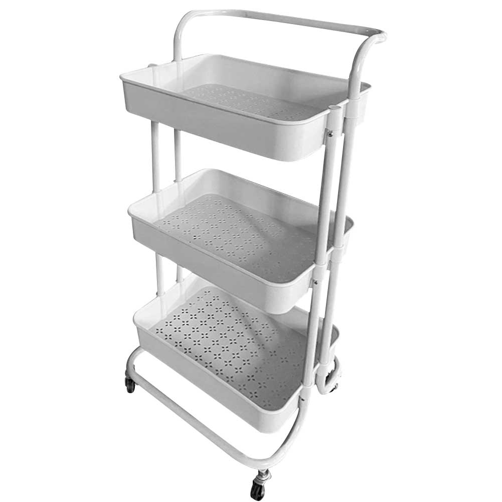 Carrello Trolley Cucina in Metallo 3 Ripiani 43x36x85 4 Ruote Salvaspazio Bianco