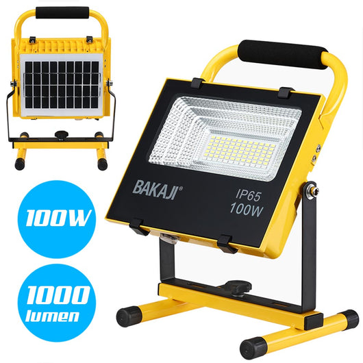 Lampada Faro Lavoro Portatile con Pannello Solare 100W 1000lm Luce Emergenza SOS