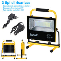 Lampada Faro Lavoro Portatile con Pannello Solare 100W 1000lm Luce Emergenza SOS