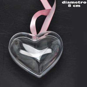 Cuore in Plastica Trasparente Apribile da Riempire Decorazione Natale 8 cm