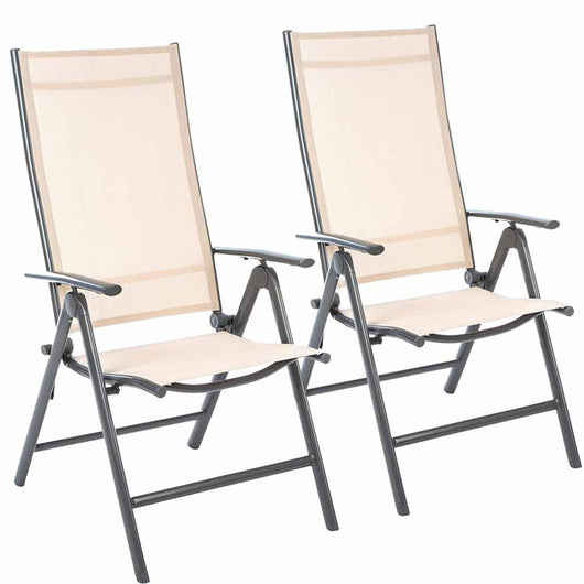 Set 2 Sedie Campeggio Sedia Pieghevole Giardino Reclinabile 5 Posizioni Beige