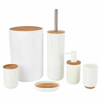 Set da Bagno in Legno Bamboo e Plastica Bianco e Naturale 6pz con Portascopino