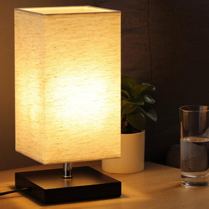 Lampada da Tavolo Lume da Comodino in Legno e Tessuto Grigio Abatjour 32 x 14 cm