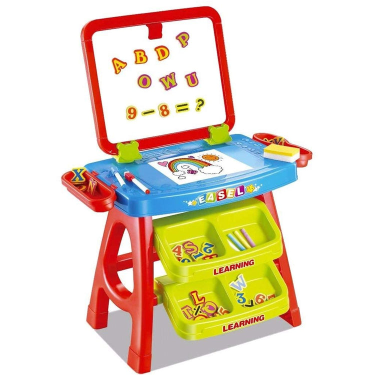 Set Lavagna Con Piano Disegno e Cavalletto Rosso Con Accessori Numeri e Lettere