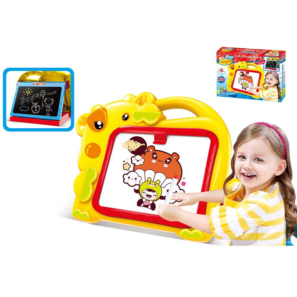 Lavagna Magnetica Bambini Hippo 2in1 Con Gessetti Cassino E Pennarelli Giallo